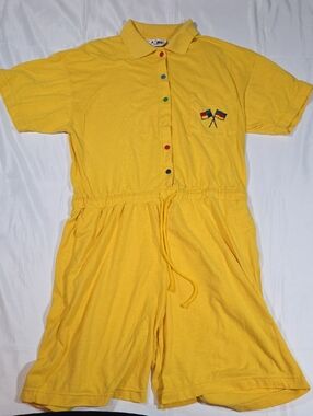 Vintage C.A. Sport Yellow Romper with Flags Size Large